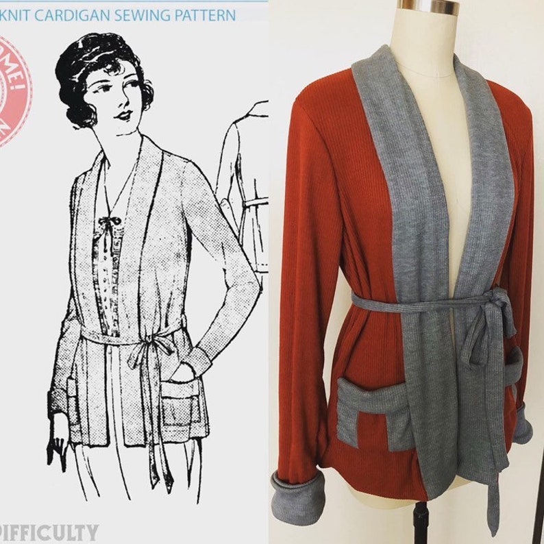 1920s Style Blouses, Shirts, Vest, Sweaters, Cardigans Early 1920s SEWING PATTERN Knit Cardigan Sweater -Wearing History PDF 1900 Vintage Historical Costume Sewing Pattern 20s Flapper $5.00 AT vintagedancer.com