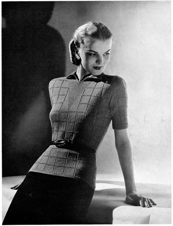 1940s Glenridge Block Pattern Blouse Sweater- Short Sleeve PDF 