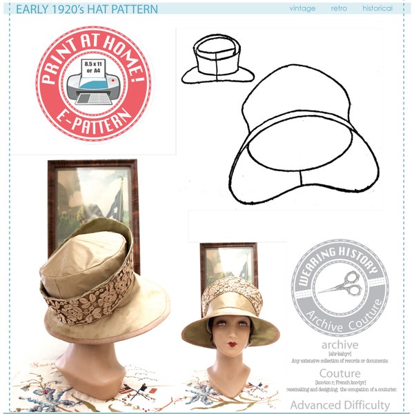 E-PATTERN Early 1920s Hat Pattern- Wearing History 1920s 20s 1910s WWI PDF Sewing Pattern