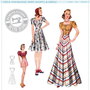 PRINTED PATTERN- Circa 1939 Blouse, Skirt, Shorts & Girdle Pattern- Wearing History