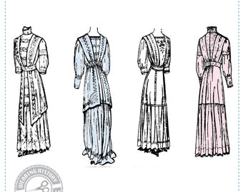 PRINTED PATTERN- Circa 1910 "Eliza" Dress- 1900 1910s- Bust 36" Waist 26" - Edwardian Wearing History PDF Vintage Historical Sewing Pattern