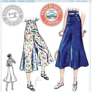 E-Pattern- Chic Ahoy- 30s Slacks ONLY- Size Pack A- Wearing History PDF Sewing Pattern