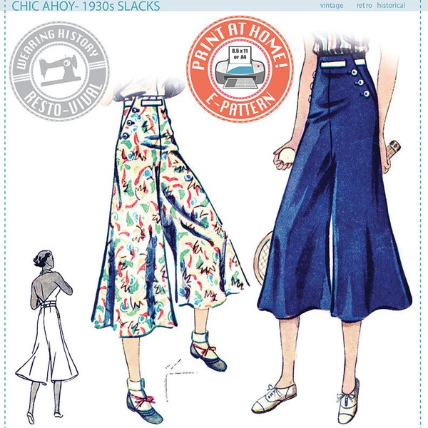 E-Pattern- Chic Ahoy- SOLO pantaloni anni '30- Confezione taglia B- Cartamodello PDF con cronologia di utilizzo