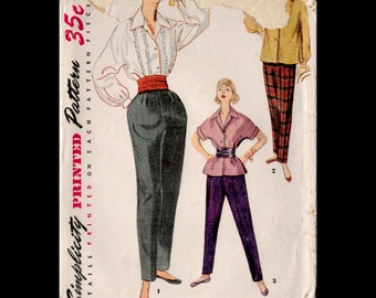 Vintage 1950s Junior Size 11- Bust 29- Blouse and Trousers or Pants- Simplicity 4464- Vintage Sewing Pattern 50s