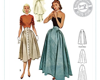 PRINTED PATTERN- Extended Size 1950s "Leslie" Skirt Pattern- Sizes 32-48" Waist Wearing History Pattern 50s Cottage Style