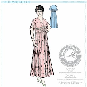 PRINTED PATTERN- 1910s Empire Negligee Pattern- Bust 36&quot;- Wearing History