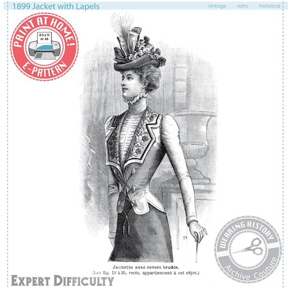 ◎3月新刊◎❀୭✿専用出品⑫❀୭✿ E-pattern- Victorian 1899 1890s Jacket With Lapels- Bust 37