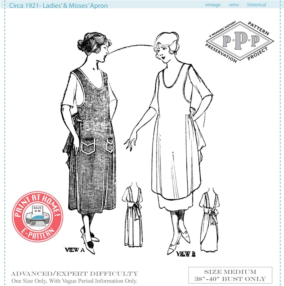 Classic Fit Ree Pattern E-pattern- Circa 1921 Ladies & Misses Apron Pattern- Size Medium- Bust ...