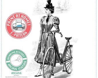 E-Pattern- 1897 French Bicycle Outfit Pattern- Bodice & Bicycling Bloomers- Wearing History Victorian PDF Sewing Pattern
