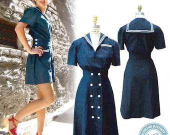 PRINTED PATTERN- 1940s Sailor Girl Playsuit Pattern- Blouse, Shorts, and Skirt- Wearing History