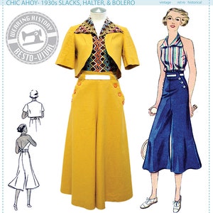 E-Pattern- Chic Ahoy- Pantaloni anni '30, cavezza e bolero- Confezione dimensioni A- Modello di cucito PDF con storia di utilizzo