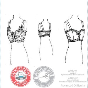 E-PATTERN- 1900s 1910s Edwardian Brassiere- Size 38&quot; Bust - Bra Underwear Wearing History PDF 1900 Vintage Historical Costume Sewing Pattern