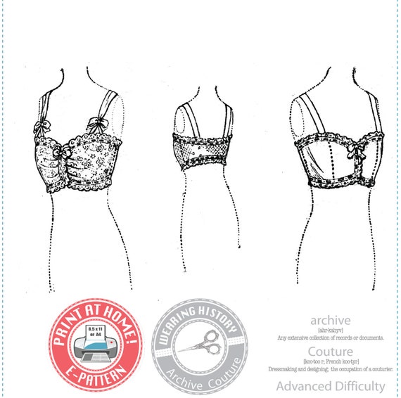 E-PATTERN- 1900s 1910s Edwardian Brassiere- Size 38 Bust - Bra Underwear  Wearing History PDF 1900 Vintage Historical Costume Sewing Pattern