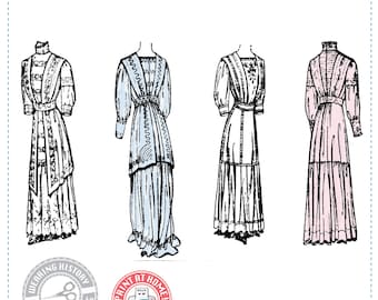 E-Pattern- Circa 1910 "Eliza" Dress- 1900 1910s- Bust 36" Waist 26" - Edwardian Wearing History PDF Vintage Historical Sewing Pattern