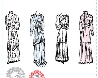 E-Pattern- Circa 1910 "Eliza" Dress- 1900 1910s- Bust 36" Waist 26" - Edwardian Wearing History PDF Vintage Historical Sewing Pattern