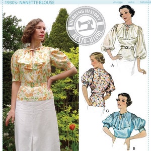 PRINTED PATTERN NANETTE Mid 1930's Blouse Pattern Wearing History image 1