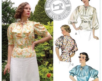 PRINTED PATTERN- NANETTE - Mid 1930's Blouse Pattern- Wearing History