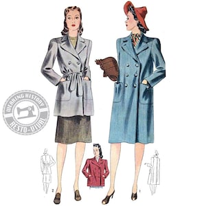 PRINTED PATTERN- Veronica- 1940&#39;s Coat Pattern- Wearing History