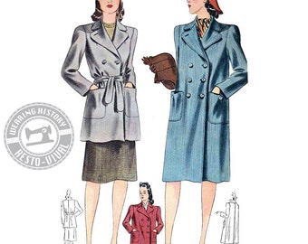 PRINTED PATTERN- Veronica- 1940's Coat Pattern- Wearing History