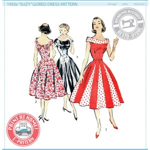 E-Pattern- 1950s &quot;Suzy&quot; Gored Dress Pattern- Sizes 30-42&quot; Bust Wearing History PDF Download Pattern