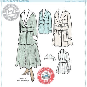 E-Pattern-  1910s JACKET- Circa 1916 - Wearing History PDF Vintage Historical Costume Sewing Pattern