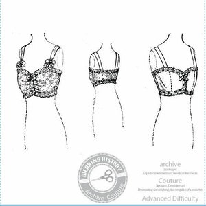 PRINTED PATTERN- 1900s 1910s Edwardian Brassiere Bra- Size 38&quot; Bust Pattern- Wearing History