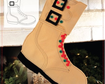 E-PATTERN- WW2 Buckle Boot Felt Stocking Pattern- Wearing History WWII Christmas Craft Sewing PDF