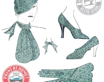 E-pattern- 1930s Accessories- Hat, Gloves, Scarf, and Spats- Wearing History PDF Vintage Sewing Pattern
