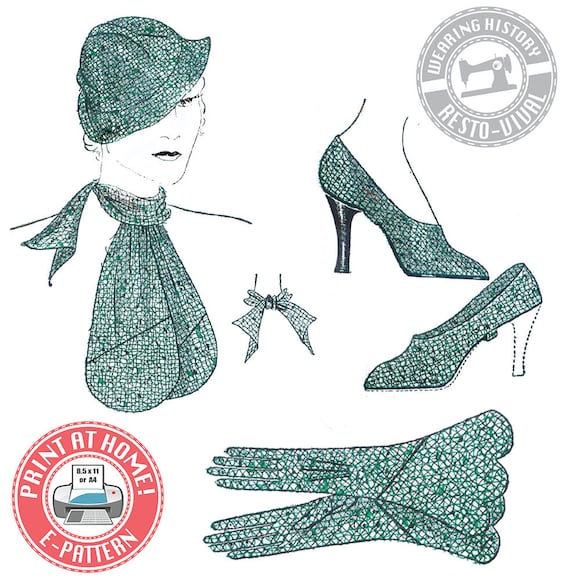 E-pattern- 1930s Accessories- Hat, Gloves, Scarf, and Spats