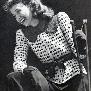 1940s Snow Belles Zip Up Ski Sweater-  PDF Knitting Pattern Instant Download