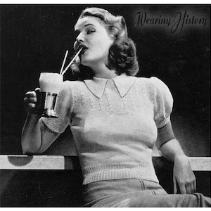 1940s Knitted Short Sleeve Blouse E-Pattern- Size 16, Bust 34-  PDF Pattern Download