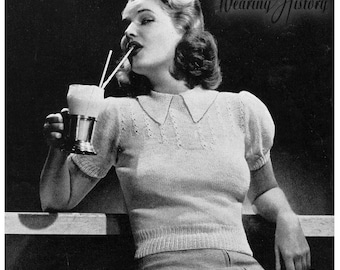 1940s Knitted Short Sleeve Blouse E-Pattern- Size 16, Bust 34-  PDF Pattern Download