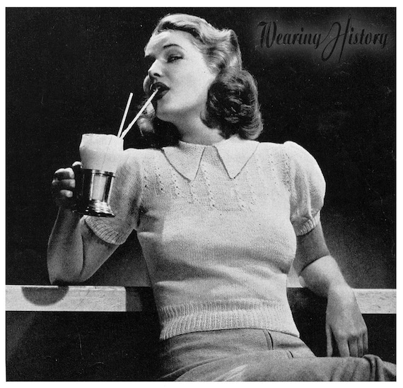 1940s Knitted Short Sleeve Blouse E-pattern- Size 16, Bust 34- PDF 