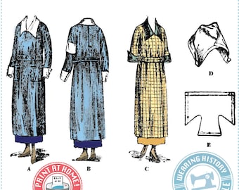 1910s WWI Era Canteen Uniform, Apron, & Cap PDF E-Pattern- House Dress- Wearing History