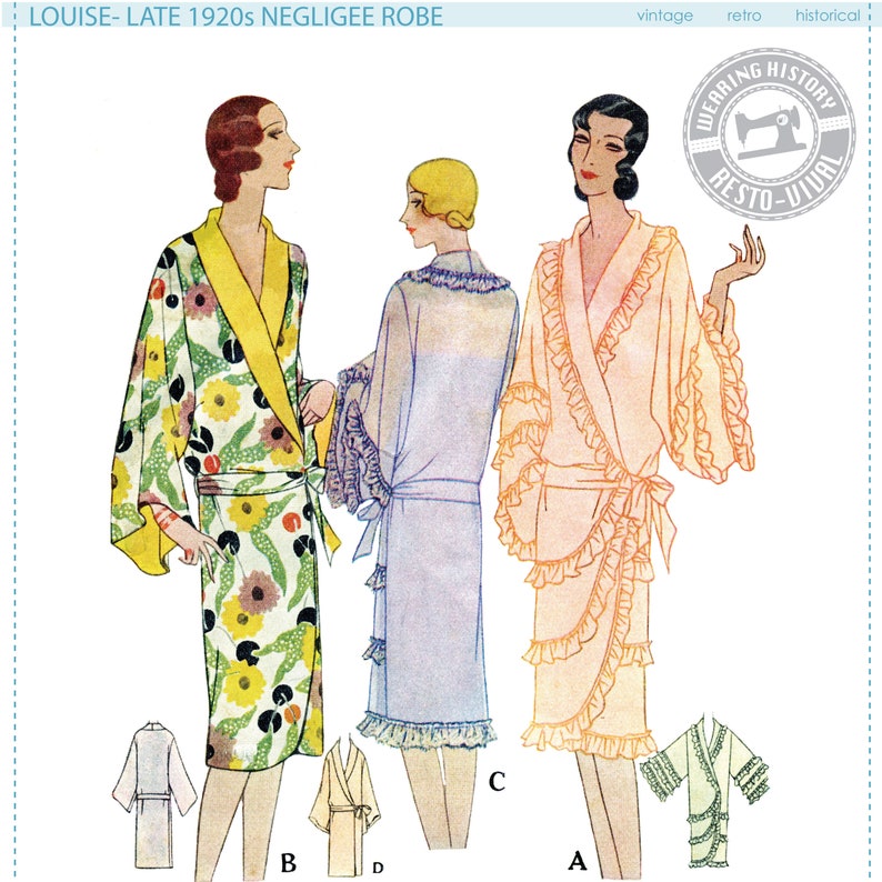 E-Pattern-Louise Late 1920s Negligee Robe Pattern Wearing History PDF 1920s 20s Flapper Lingerie image 1