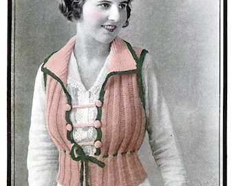 1919 Ribbed Pullover Sweater Vest-  PDF Knitting Pattern Instant Download