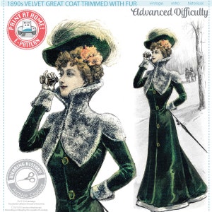 E-Pattern- Victorian 1890s Great Coat with Fur- Bust 34"- Wearing History Victorian PDF Sewing Pattern