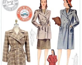 E-Pattern- Veronica 1940s Coat - Wearing History PDF Vintage Sewing Pattern 1940 40s