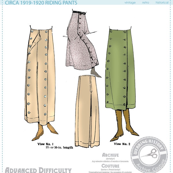 E-Pattern-  1910s 1920s Riding Pants Wearing History Trousers Split Skirt Costume Steampunk Pattern PDF