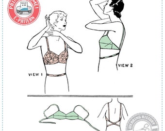 E-Pattern-  Early 1930s Low Back Bra Pattern- Size 38" Bust- 1930s 30s Bra Underwear Wearing History PDF