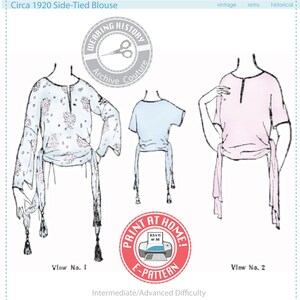 E-Pattern- Circa 1920 Side-Tied Blouse - 34"-44" Bust- Wearing History PDF Download Sewing Pattern 1920s 20s 1910s 1900s