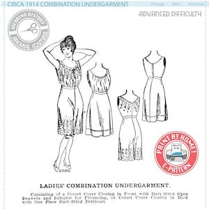 E-Pattern MULTISIZE Circa 1914 Combination Underwear-Corset Cover and Drawers and Petticoat Wearing History PDF 1910 image 1