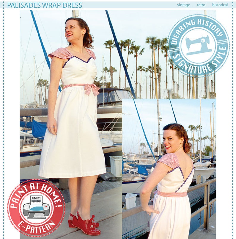 Vintage Cruise Outfits, Vacation Clothing     E-PATTERN- 1940s Wrap Dress Pattern- PDF Pattern Wearing History  AT vintagedancer.com