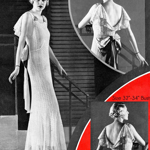 1930s Evening Gown- PDF Crochet E-Pattern Download- Size 32-34" Bust