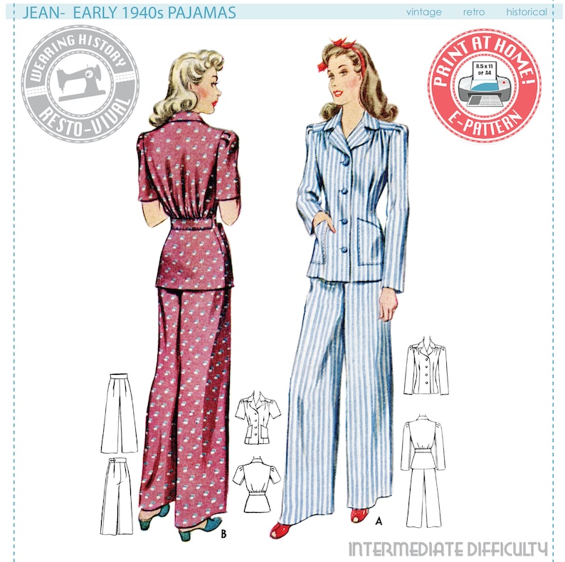 1940s Sewing Patterns – Dresses, Overalls, Lingerie etc E-Pattern- 1940s 