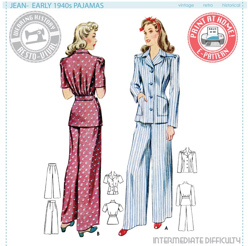 1940s Sewing Patterns – Dresses, Overalls, Lingerie etc E-Pattern- 1940s 