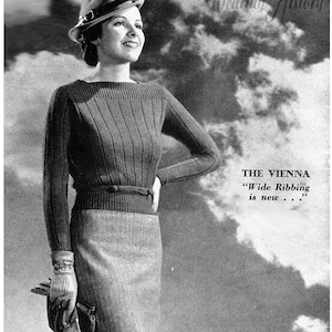 1930s Knitting Pattern- Vienna Long Sleeve Sweater Blouse- PDF Pattern Instant Download