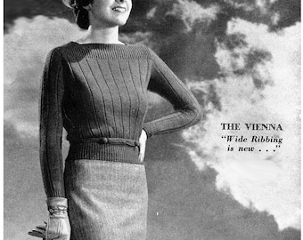 1930s Knitting Pattern- Vienna Long Sleeve Sweater Blouse- PDF Pattern Instant Download