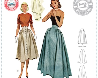 E-Pattern- Extended Size 1950s "Leslie" Skirt Pattern- Sizes 32-48" Waist Wearing History PDF Download Pattern 50s Cottage Style