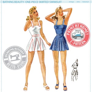 E-Pattern Bathing Beauty 1940s Swimsuit Swim Suit Bathing PDF Sewing Pattern Wearing History image 1